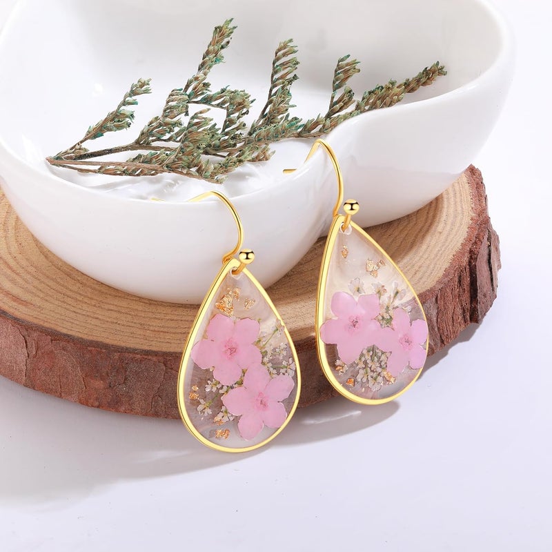 AUNTESIGN Store Forget-Me-Not and Queen Anne's Lace Pressed Wildflower Earrings | Pressed Flower Earrings | Handmade Drop and Dangle Earrings | Gift for Woman - Image 2